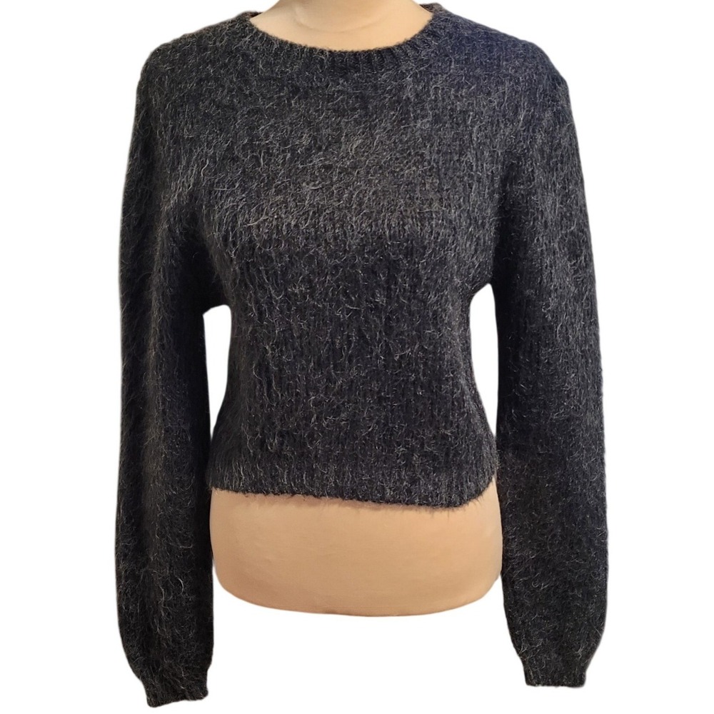 Moda International Mohair Sweater‎ Vintage Y2K Charcoal Grey S Cropped Fuzzy